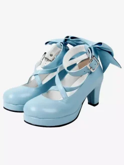 Sweet Lolita Shoes Talons à plateforme Bow Toe Round Cross Front Lolita Pompes