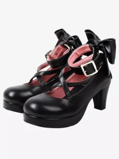 Sweet Lolita Shoes Talons à plateforme Bow Toe Round Cross Front Lolita Pompes