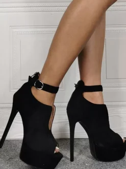 Talon haut sexy grande taille noir micro daim talon aiguille chaussures sexy chaussures grande taille