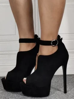 Talon haut sexy grande taille noir micro daim talon aiguille chaussures sexy chaussures grande taille