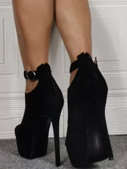 Talon haut sexy grande taille noir micro daim talon aiguille chaussures sexy chaussures grande taille