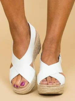 Talons compensés pour femmes Street Wear Sandales de mariage Boho à bout ouvert en similicuir