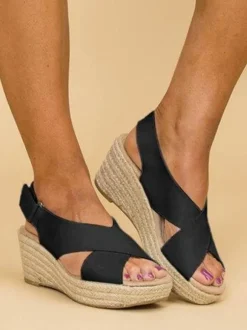 Talons compensés pour femmes Street Wear Sandales de mariage Boho à bout ouvert en similicuir