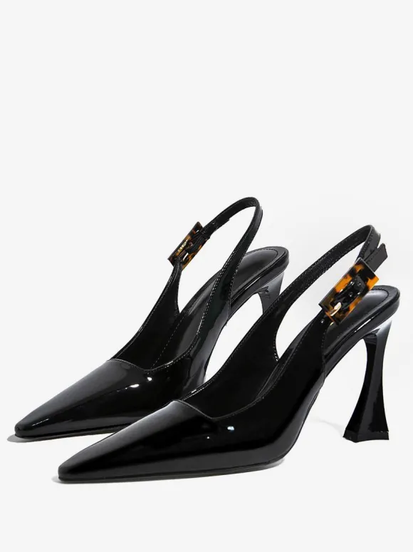 Talons slingback pour femmes boutons talon de forme spéciale chaussures habillées noires