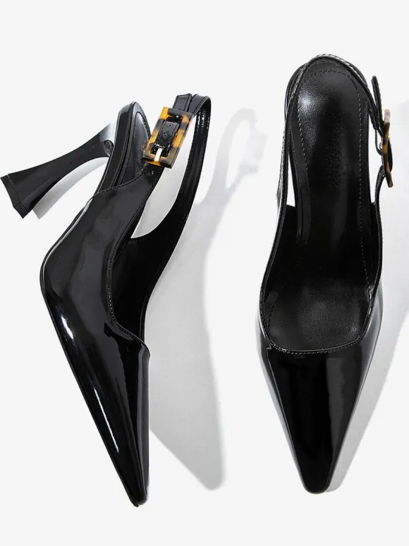 Talons slingback pour femmes boutons talon de forme spéciale chaussures habillées noires