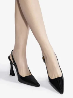 Talons slingback pour femmes boutons talon de forme spéciale chaussures habillées noires