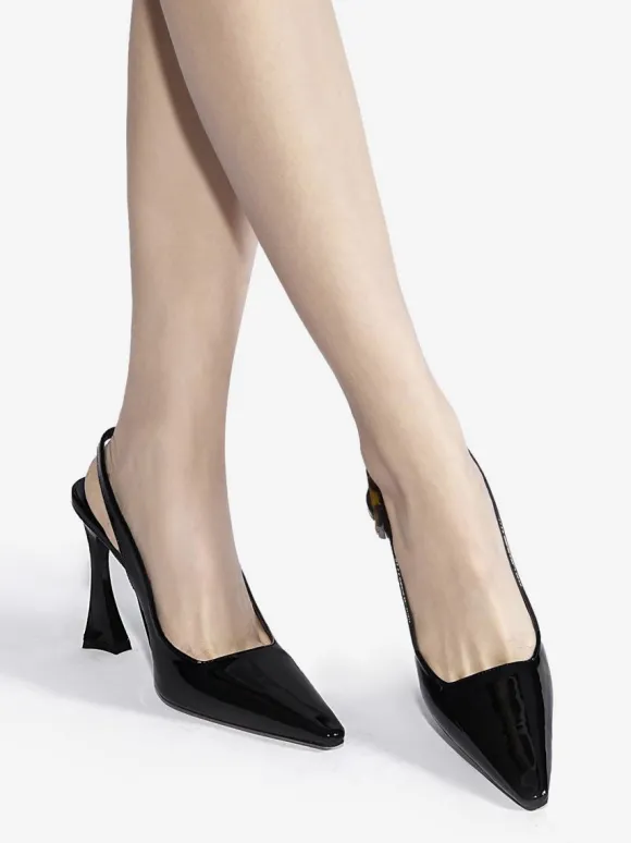 Talons slingback pour femmes boutons talon de forme spéciale chaussures habillées noires