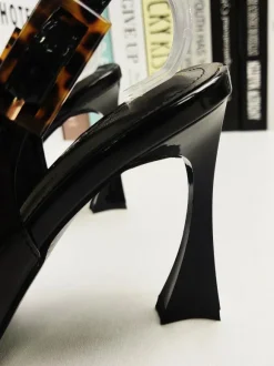 Talons slingback pour femmes boutons talon de forme spéciale chaussures habillées noires