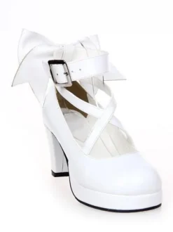 Talons hauts Chunky blanc Lolita Chaussures cheville sangle Bow Decor Déguisements Halloween