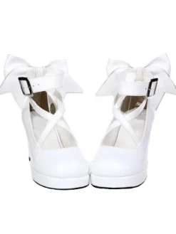 Talons hauts Chunky blanc Lolita Chaussures cheville sangle Bow Decor Déguisements Halloween