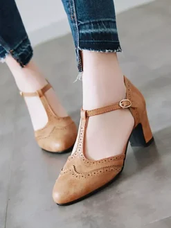 Talons mi-bas de femme talon amande talon Chunky T-Type Vintage Pompes Vintage