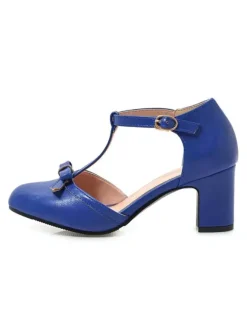 Talons mi-bas pour femmes Talon épais rétro Bandage de type T Talons élégants Chaussures vintage