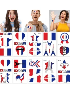Tatouage Drapeau France Accessoires Homme Chic Polyester Drapeau Bleu Ensemble 10 Pièces