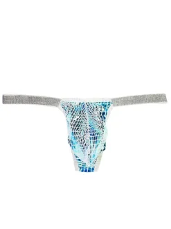 T Back For Men Undershirt Snake Print Polyester Blanc Sous-Vêtements Sexy