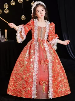 Tea Party en fibre de polyester manches 3/4 robe en polyester robes gothiques rouges pour enfants  'lolita
