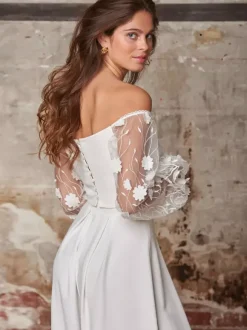 Tenue de mariage 2 pièces pour mariée Top manche longue en dentelle Pantalon droite