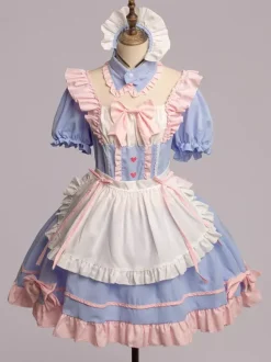 Tenue de soubrette rose Lolita ensemble de robe de princesse uniforme doux costumes de cosplay