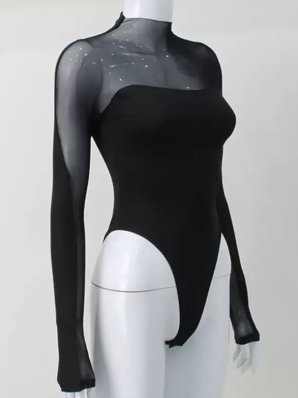 Tenue D'Été Body Une Pièce En Polyester À Manches Longues Col Top Noir