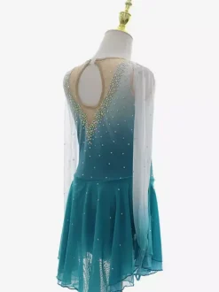 Tenue élégante de patinage artistique robe de patinage à manches longues en maille perlée et strass.