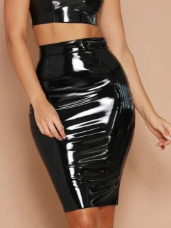 Tenue De Club Jupe Moulante Bas De Soirée Club En Cuir PU Rouge Sexy