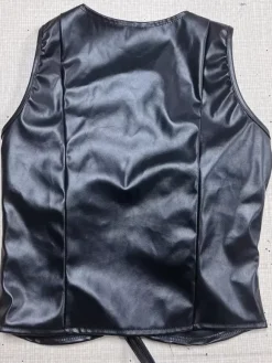 Tenue de club Top élégant col en V plissé sans manches en cuir PU épaule ouverte
