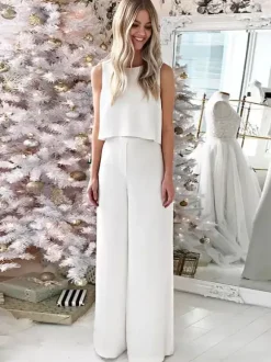 Tenue de mariée 2 pièces Haut et pantalon en crêpe tenue de mariage civil