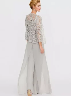 Tenue de mère de mariée 3 pièces combi-pantalon boléro gris claire
