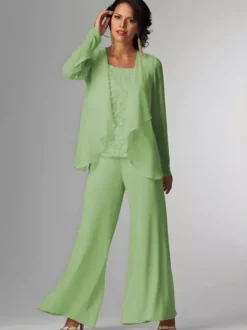 Tenue de mère de mariée Tenue de mariage d'invitée blanche en chiffon 3 pièces