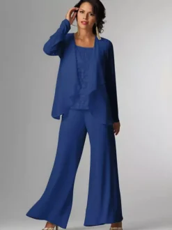 Tenue de mère de mariée Tenue de mariage d'invitée blanche en chiffon 3 pièces