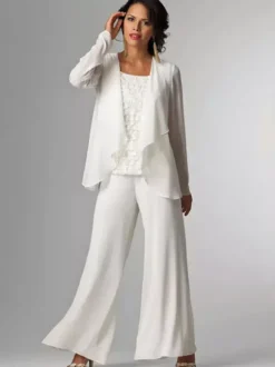 Tenue de mère de mariée Tenue de mariage d'invitée blanche en chiffon 3 pièces