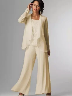 Tenue de mère de mariée Tenue de mariage d'invitée blanche en chiffon 3 pièces