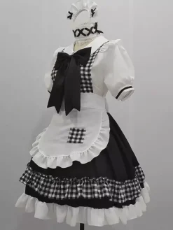 Tenue de soubrette Lolita uniforme à carreaux doux robe de princesse ensemble de costumes de cosplay d'anime