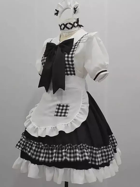 Tenue de soubrette Lolita uniforme à carreaux doux robe de princesse ensemble de costumes de cosplay d'anime