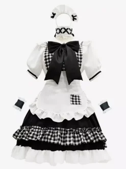 Tenue de soubrette Lolita uniforme à carreaux doux robe de princesse ensemble de costumes de cosplay d'anime