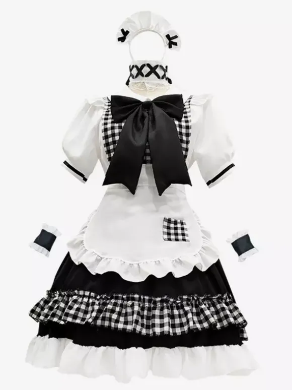 Tenue de soubrette Lolita uniforme à carreaux doux robe de princesse ensemble de costumes de cosplay d'anime