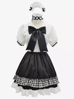 Tenue de soubrette Lolita uniforme à carreaux doux robe de princesse ensemble de costumes de cosplay d'anime