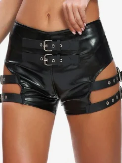 Tenues de Club Short Détails Métalliques Sexy Cuir PU Noir