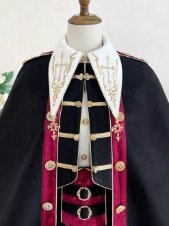 Tenues Ouji Lolita noires à manches longues pantalon et manteau Prince noirs et rouges