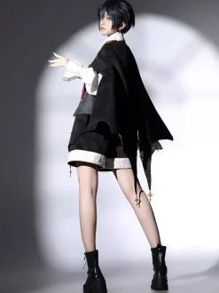 Tenues Ouji Lolita noires à manches longues pantalon et manteau Prince noirs et rouges
