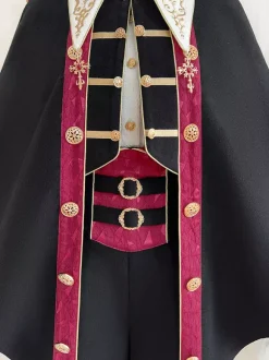 Tenues Ouji Lolita noires à manches longues pantalon et manteau Prince noirs et rouges