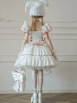 Tenues Sweet Lolita jupe blanche à lacets et manches courtes robe Hime Lolita
