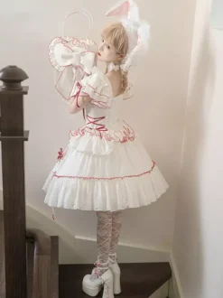 Tenues Sweet Lolita jupe blanche à lacets et manches courtes robe Hime Lolita
