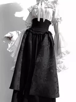 Tenues gothiques Lolita en dentelle à volants chemisier à manches longues et jupe noire ensemble deux pièces