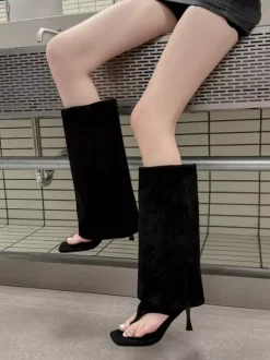 Tongs en daim pour femme sandales à talons hauts