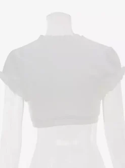 Top d'été court blanc crème à buste froncé manches bouffantes à volants et coupe cache-c艙ur
