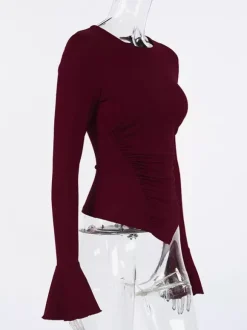 Top femme à manches longues froncées sur les côtés - Coupe ajustée et élégante avec poignets évasés - Style streetwear printemps 2026