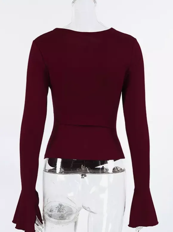 Top femme à manches longues froncées sur les côtés - Coupe ajustée et élégante avec poignets évasés - Style streetwear printemps 2026