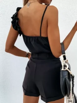 Top Sexy Haut Sexy Femme Taille Haute avec Bretelles avec Volantes sans Manches avec Dos Nu Unicolore