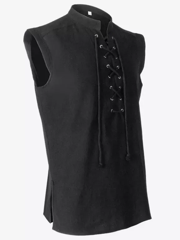 Top Vintage noir Vintage à lacets sans manches Polyester Polyester Fiber gilet rétro Costumes pour homme Bourgogne