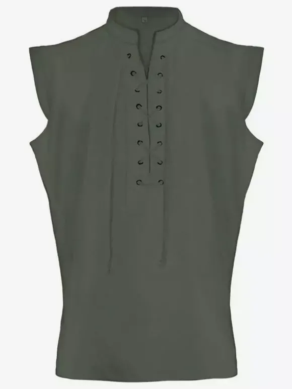 Top Vintage noir Vintage à lacets sans manches Polyester Polyester Fiber gilet rétro Costumes pour homme Bourgogne